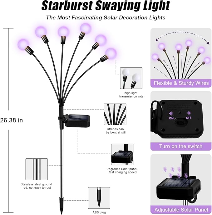 NBQQ Solar Garden Lights Outdoor, Waterproof Solar Powered Lights - Image 5