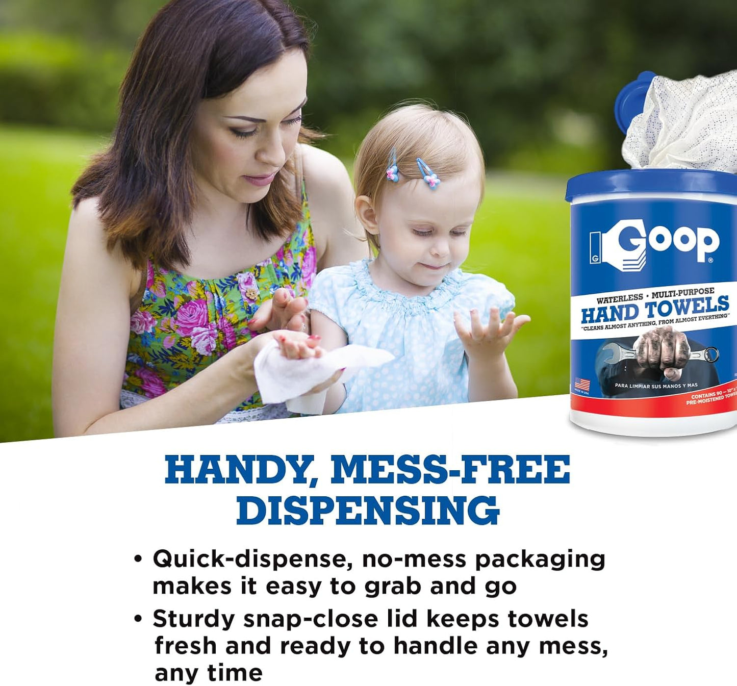 GOOP Multi-Purpose Waterless Hand Cleaner Towels - 90, 10" x 12" Towels