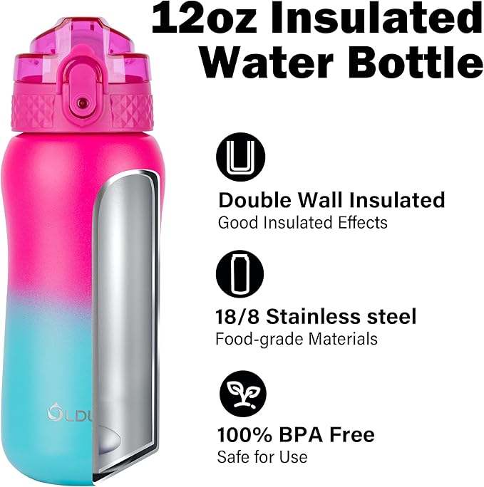 Oldley Insulated Water Bottle 12oz Kids Water Bottles - Image 4