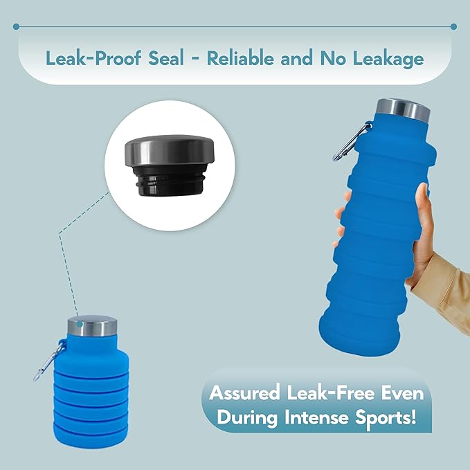 Collapsible Water Bottles 12oz, Odorless BPA-Free Silicone, Leak-Proof Foldable - Image 4