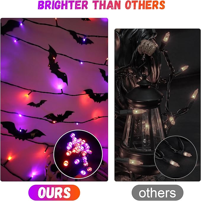 200LED Orange and Purple String Lights 63 Ft Halloween Light 8 Modes Twinkle - Image 5