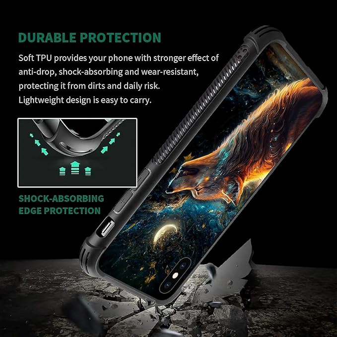 for iPhone Xs Max Case, Star Cave Hungry Wolf Pattern Graphic Design Girl Boy - Image 4