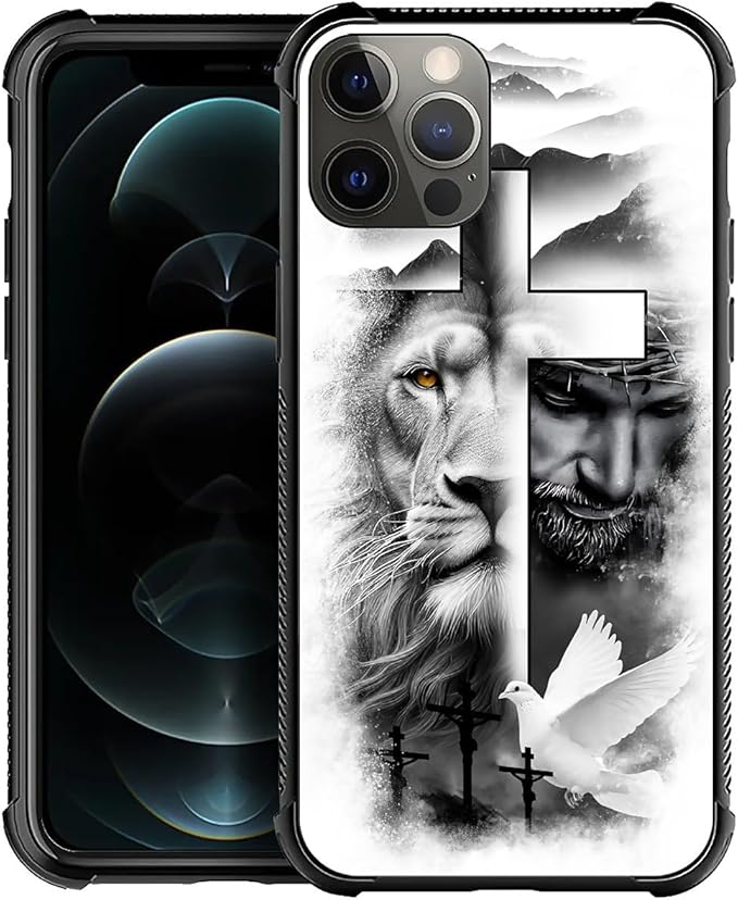 for iPhone 11 Pro Max Case, Lion Cross Jesus Christ Dove Pattern Graphic Design by FKBRCL4U