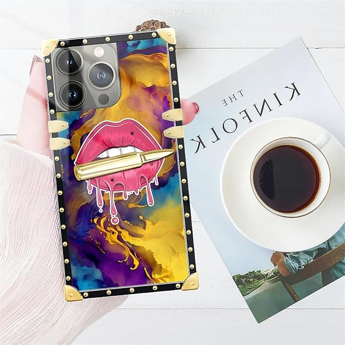 Compatible with iPhone 15 Pro Max Case, Cool Corlorful Lip Marble Luxury Golden - Image 7
