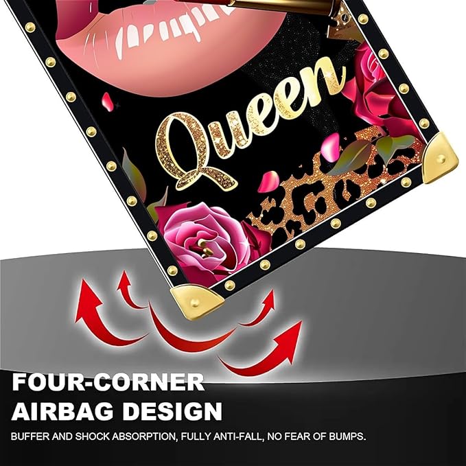 Compatible with iPhone 16 Plus Case, Glitter Red Rose Queen Leopard Lipstick - Image 7