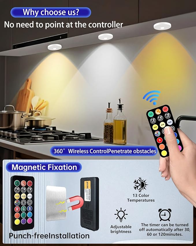 Puck Lights with Remote, 2000mAH Battery Operated, Rechargeable Shelf Light - Image 4