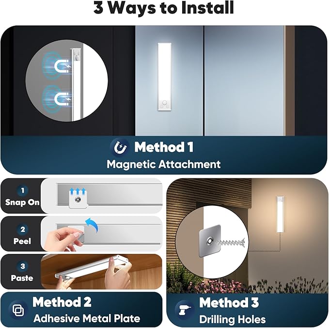3-Pack Under Cabinet Lighting, 68LED 1800mAh Motion Sensor Lights Indoor - Image 6