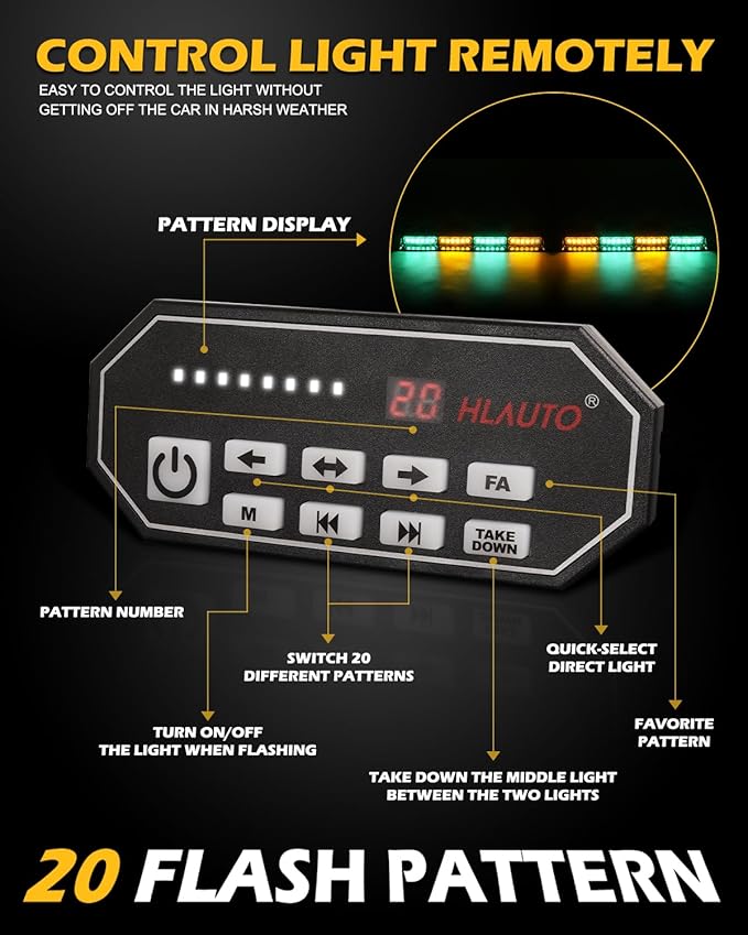 HLauto 604N Emergency Dash Strobe Lights: 2x16.8 inch Green Amber Security - Image 5