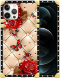 Compatible with iPhone 12 Pro Max Case, Shining Red Rose Butterfly Leather by Unknown