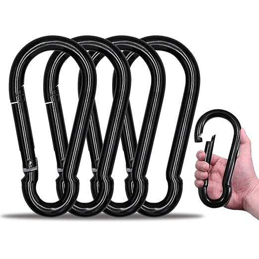 Large Carabiner Clip Hook, 7 inch 4 pcs Black Heavy Duty Spring Snap Hook Key by KINLINK