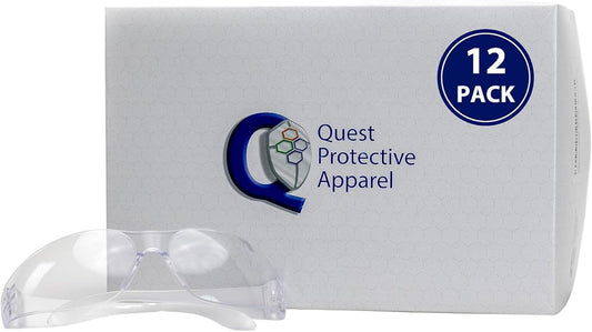 Quest Protective Apparel Safety Glasses for Men and Women - Anti Fog Safety Goggles for Shooting, Lab, or Construction – Polycarbonate Eye Protection [Clear & Pack of 12]