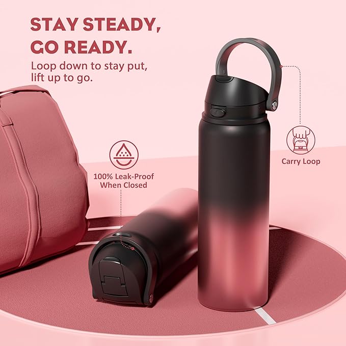 POWCAN 32 oz Stainless Steel Water Bottle: 2-in-1 Push-Button Spout & - Image 4
