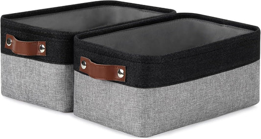 DULLEMELO Small Storage Baskets for Organizing - 11.8x7.9x5.1 inch Collapsible Storage Bins Set of 2 cloth storage bins for organizing Books and towel storage (Black&Grey)