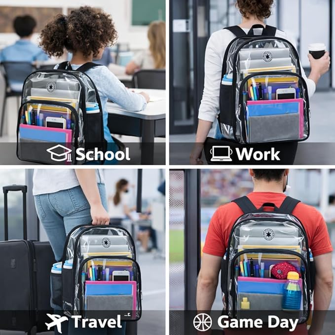 K-Cliffs Large Transparent Backpack Clear Heavy Duty School Bag Durable Student - Image 6