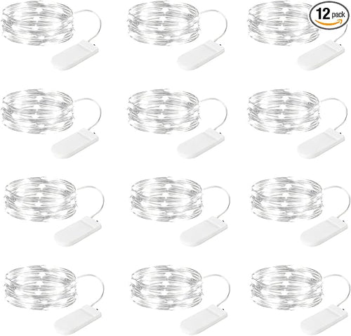 12-Pack LED Fairy Lights 7 Feet Battery Powered Waterproof Silver Wire 20 Slim by SINAMER