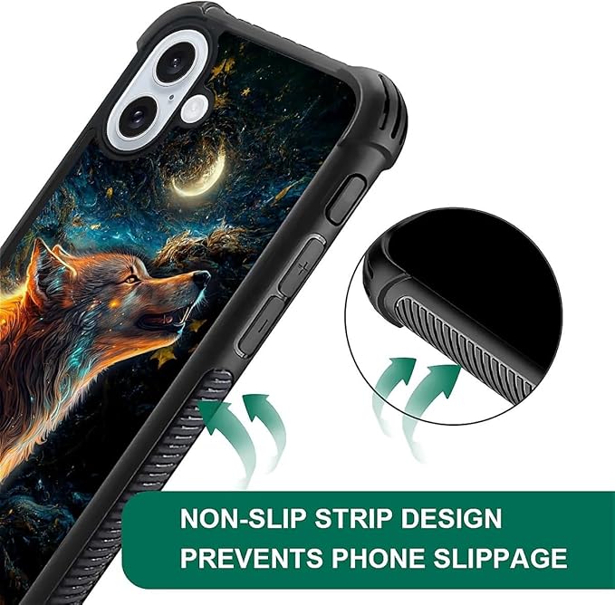 for iPhone 16 Case, Star Cave Hungry Wolf Pattern Graphic Design Girl Boy Soft - Image 7