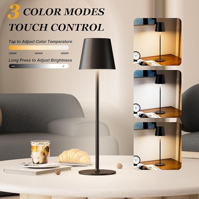 Kakanuo Cordless Table Lamp Rechargeable Black - Image 2