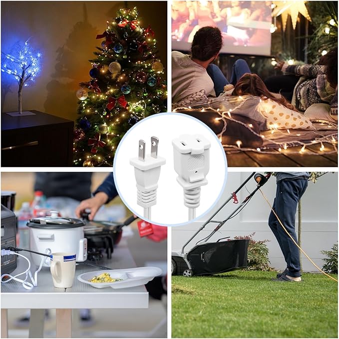 2Pack 2 Prong Extension Cord 5ft, Indoor Small and Slim Power Cable Male/Female - Image 7
