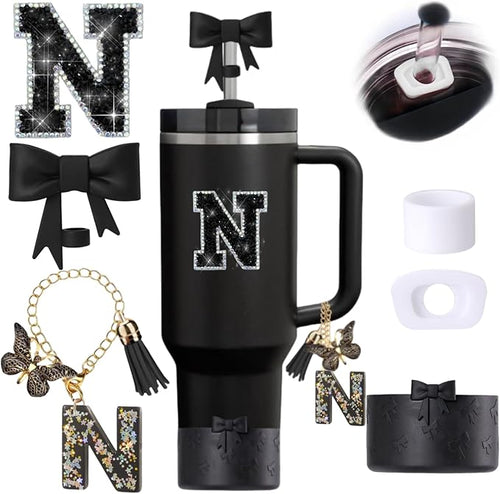 6pcs Black Stanley Cup Accessories Set, Bow Straw Topper by MOTEERLLU