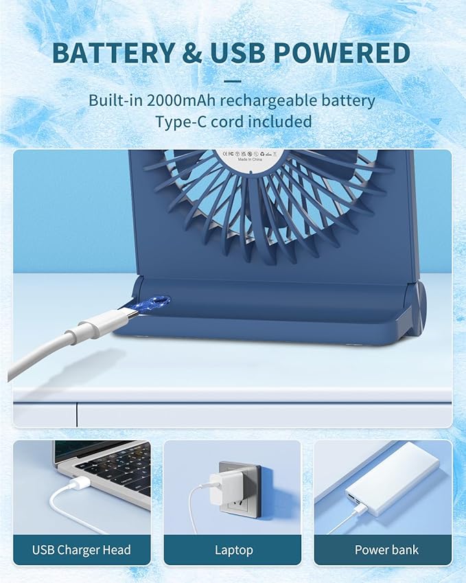 Small Desk Fan, Rechargeable USB Fan Battery Operated, Ultra Quiet, Strong Wind - Image 7