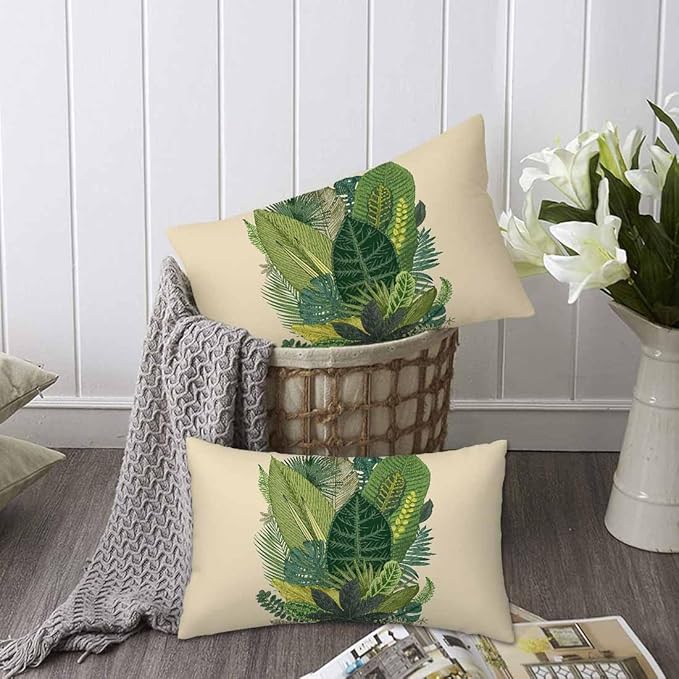 Tropical Leaves Palm 12 X 20 Throw Pillow Covers Set of 2 Green Tree Banana - Image 6