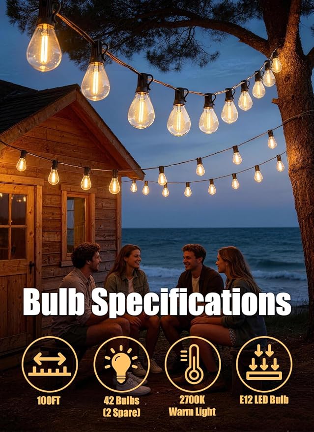 100FT Outdoor String Lights Waterproof - Image 2