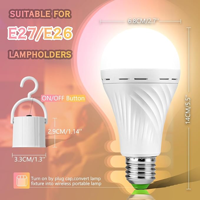 6 Pack Rechargeable Emergency Light Bulbs, Battery Powered LED Light Bulb 6000K - Image 5