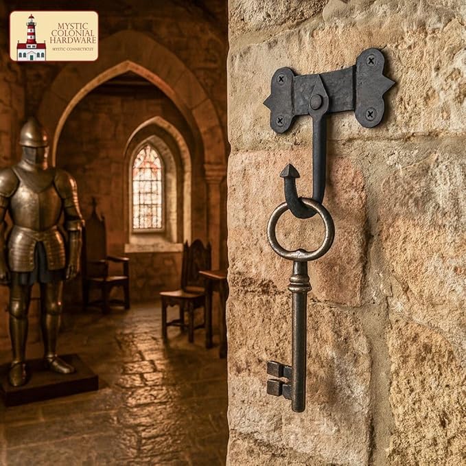"Mystic Colonial Medieval Hand-Forged Iron Wall Hooks Set of 2 Rustic Coat - Image 3
