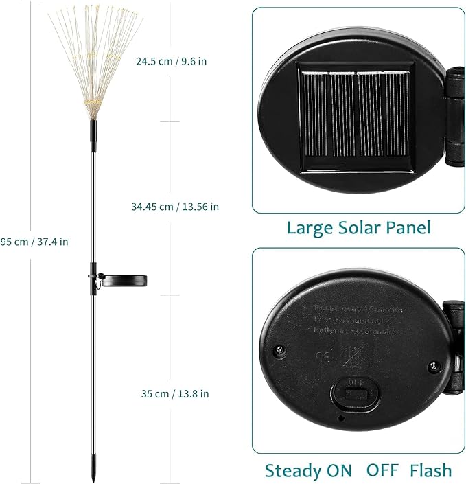 JJGoo Solar Firework Lights, 2 Pack 150 LEDs 2 Lighting Modes Solar Lights - Image 2