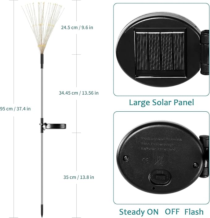 JJGoo Solar Firework Lights, 2 Pack 150 LEDs 2 Lighting Modes Solar Lights - Image 6