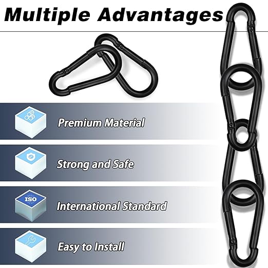 100 PCS 2.36'' Spring Snap Hook Carabiner, M6 1/4 Inch Galvanized Black Steel - Image 5