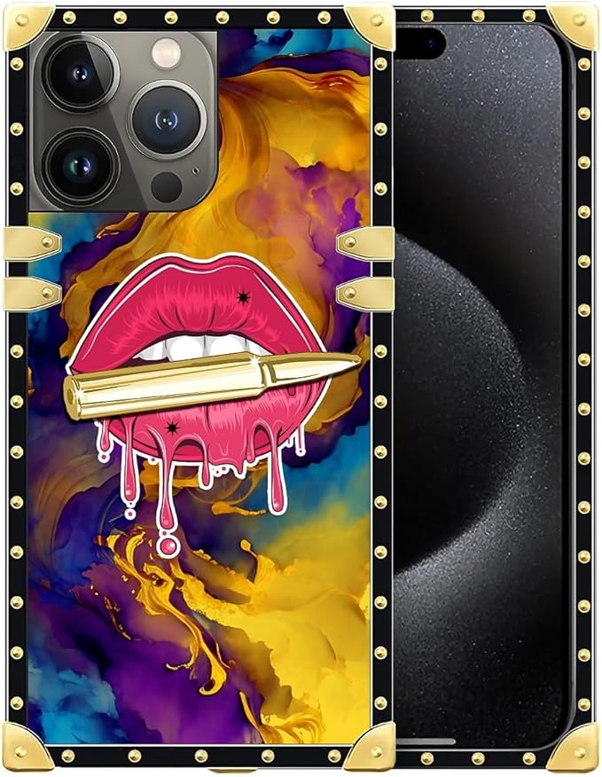 Compatible with iPhone 16 Pro Max Case, Cool Corlorful Lip Marble Luxury Golden by Unknown