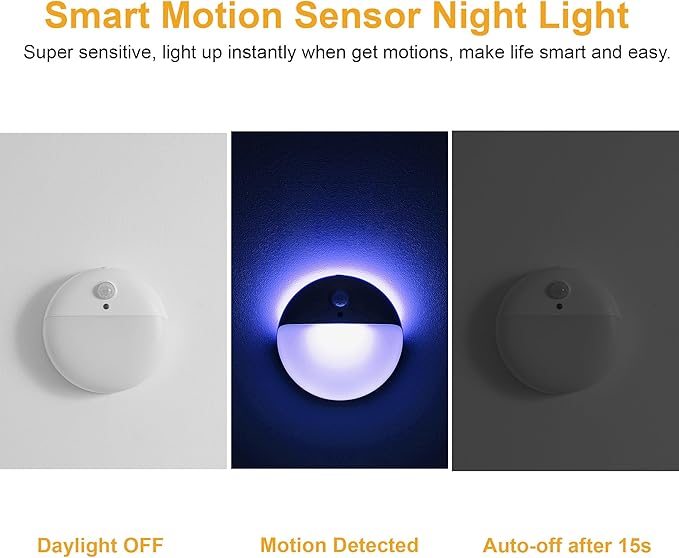 YUNLEX 2 Pack Blue Battery Night Light, Motion Activated Stick on Lights - Image 3