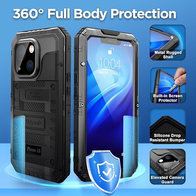 Mitywah Waterproof Case for iPhone 13, Heavy Duty Military Grade Drop - Image 5