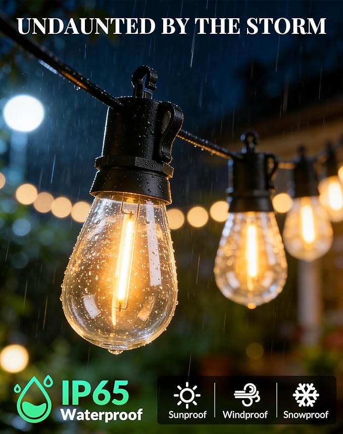 Outdoor String Lights LED Patio-Light - 100Ft Outside Waterproof Dimmable Porch - Image 3
