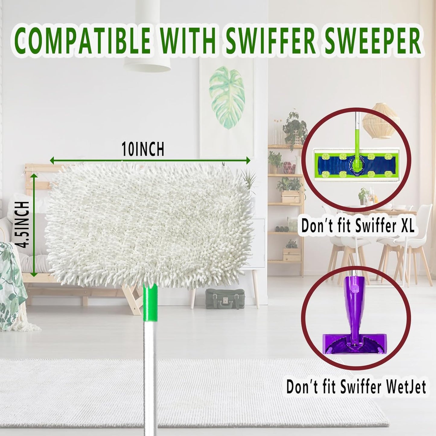 Reusable Microfiber Mop Pads Washable Wet Pads Compatible with Refills for Swiffer Sweeper Wet & Dry Sweeping Cloths Mop Head Replacement for Household Cleaning