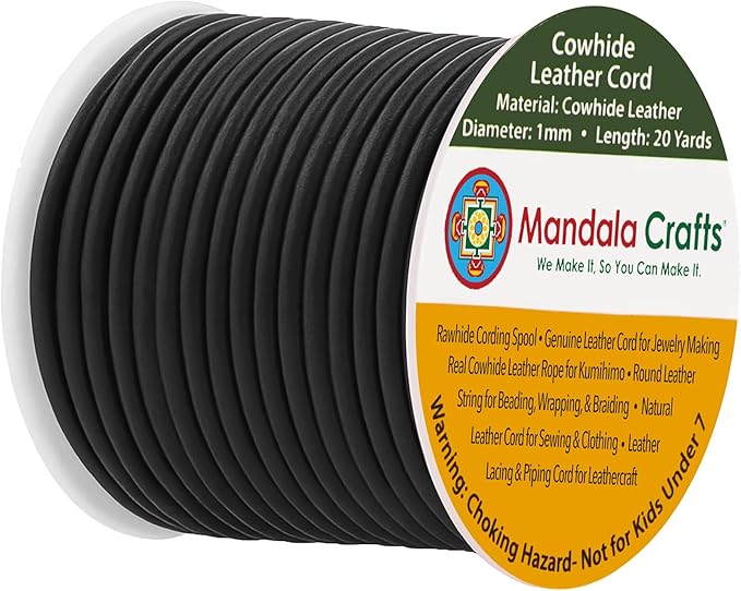 Mandala Crafts Round Cowhide Genuine Black Leather Cord by MandalaCrafts