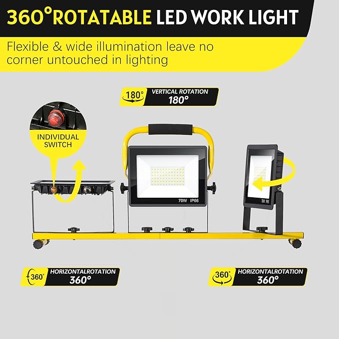 21000 LM LED Work Light with Stand, 3-Head Adjustable Portable Tripod Light - Image 7