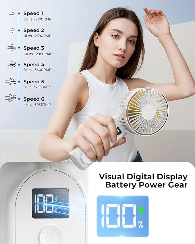 TUNISE Portable Handheld Fan, Portable Fan Rechargeable, 180° Adjustable - Image 5