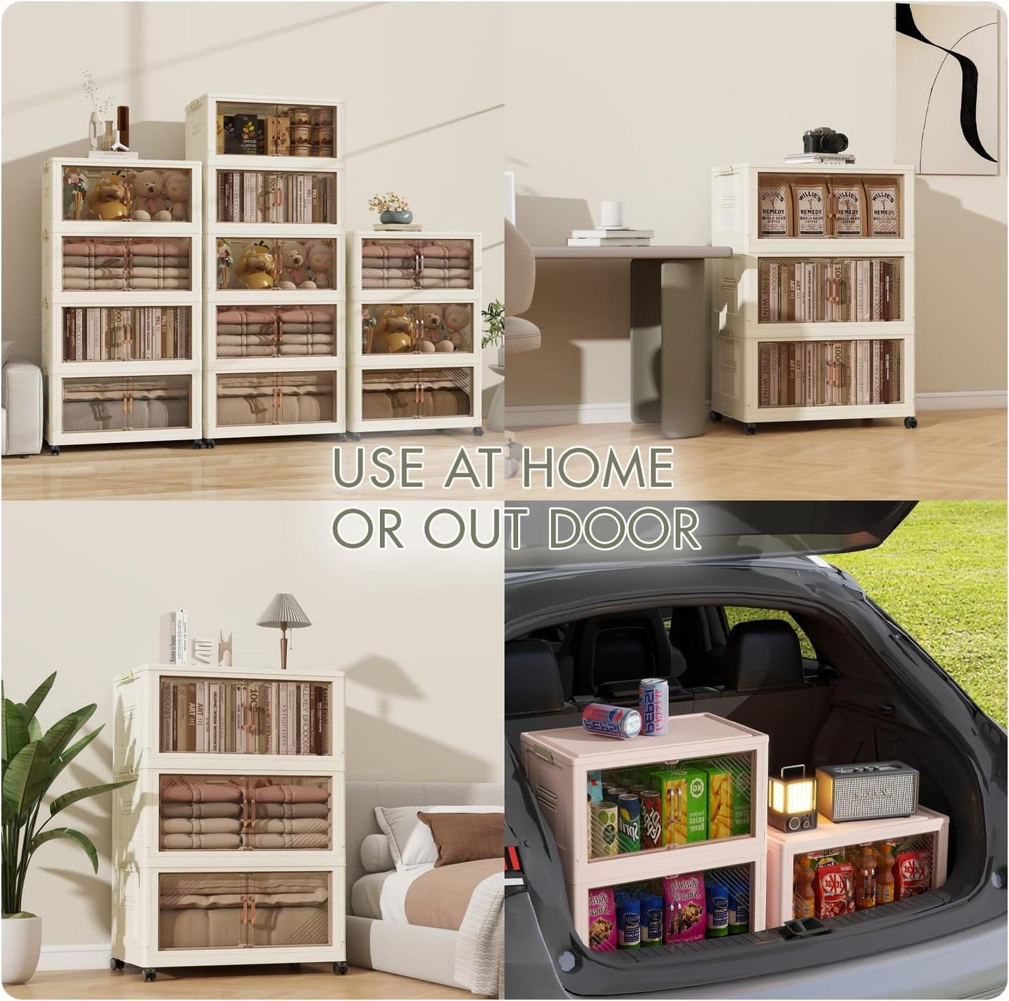 Storage Bins with 5 Lids, 92Qt Extra Large Collapsible Storage Bin with Golden Handles, 5 Packs Stackable Storage Bins with Wheels,Closet Organizers and Storage for Home, Office, Dorms