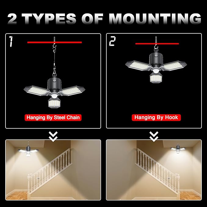Motion Sensor Garage Light Plug in, 8000LM Shop Light 3 Modes, 3 Deformable LED - Image 6
