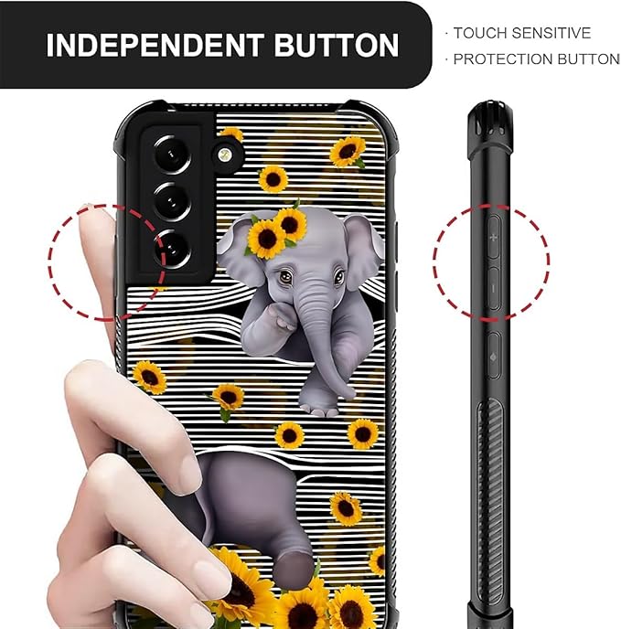 for Samsung Galaxy S22 Plus Case, Cute Little Elephant Sunflower White Line Art - Image 5