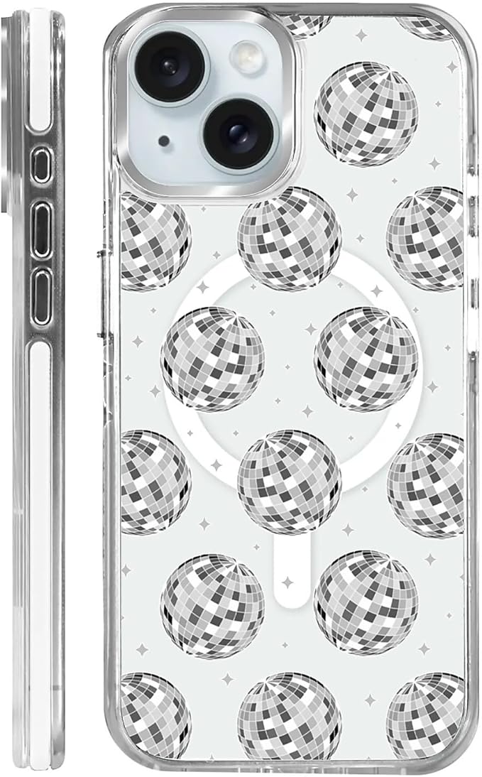Case for iPhone 14 Plus/15 Plus, Disco Ball Grayish White Phone Case Design，for by Toulas