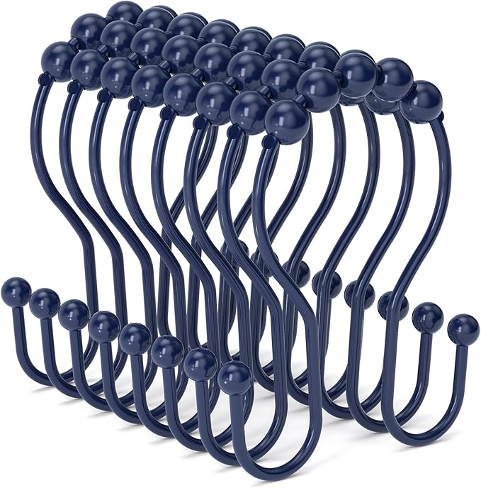 Bathway Shower Curtain Hooks, Shower Curtain Rings Rust Proof Navy Blue Double - Image 7