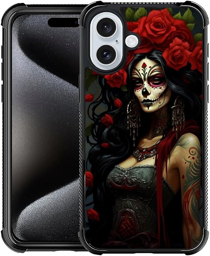 for iPhone 16 Case, Day of The Dead Halloween Woman Pattern Graphic Design Girl by FKBRCL4U