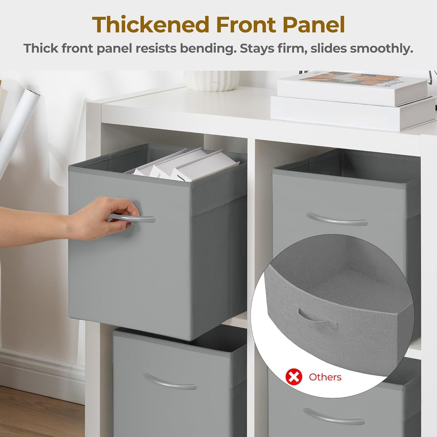 StorageWorks Gray Storage Cubes, 11 Inch Cube Storage Bins with Handle, Cube Storage Organizer Bins for Shelves and Closet, Collapsible Storage Bins, 4-Pack