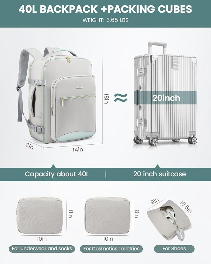 LOVEVOOK Travel Backpack for Women & Men 40L, Airline Approved Carry On - Image 5