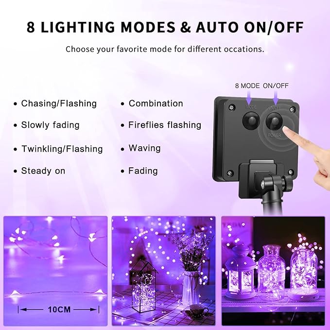 JMEXSUSS 4 Pack Purple Solar String Lights Outdoor Waterproof, 100 LED 33ft - Image 8