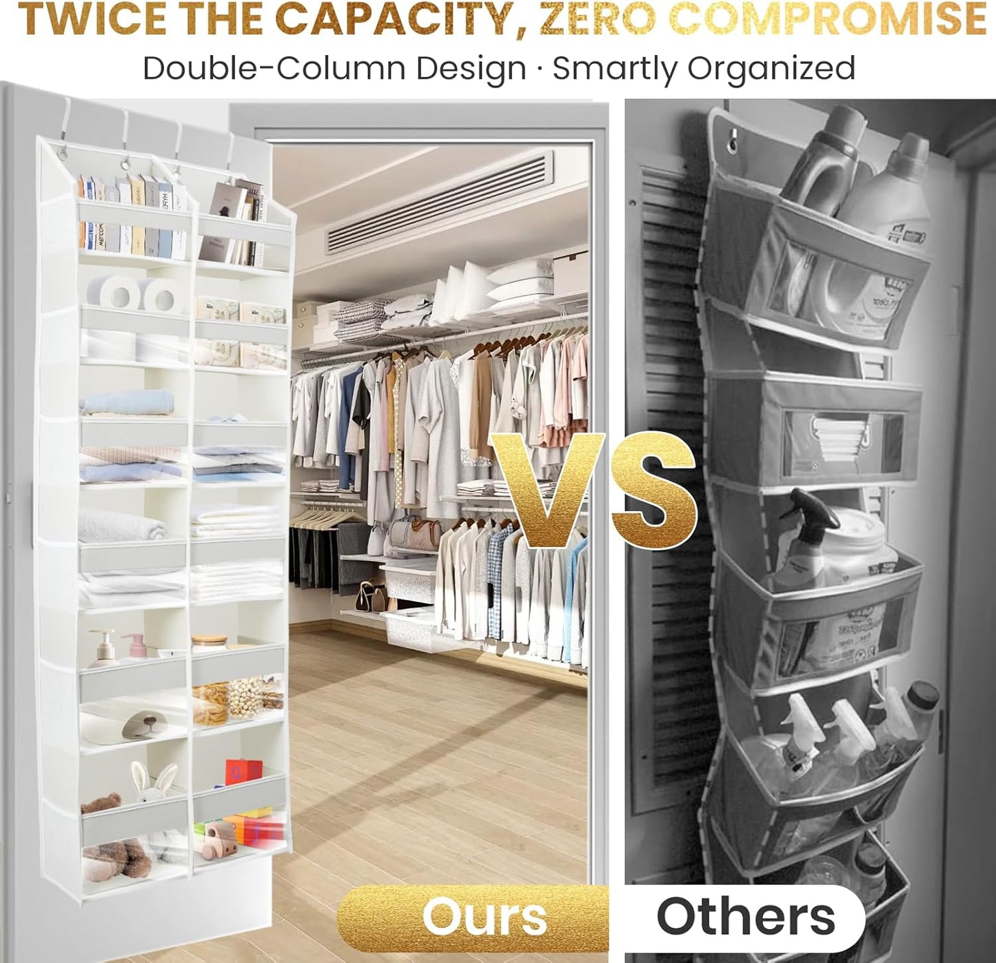 HOMELUX THEORY Heavy Duty Over the Door Organizer - Extra Wide Closet Organizers And Storage, Hanging Storage Door for Bedroom & Baby Nursery, 1PC Light Gray