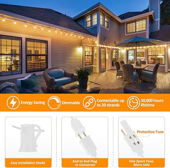 G40 LED Outdoor String Lights White 100FT Patio Lights - Image 4